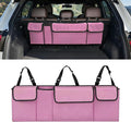 Car Trunk Organizer, Waterproof Backseat Hanging Large Storage with Adjustable Straps, Collapsible Cargo Bag with 4 Pockets, Car Interior Accessories for Truck, SUV, MPV (Pink)