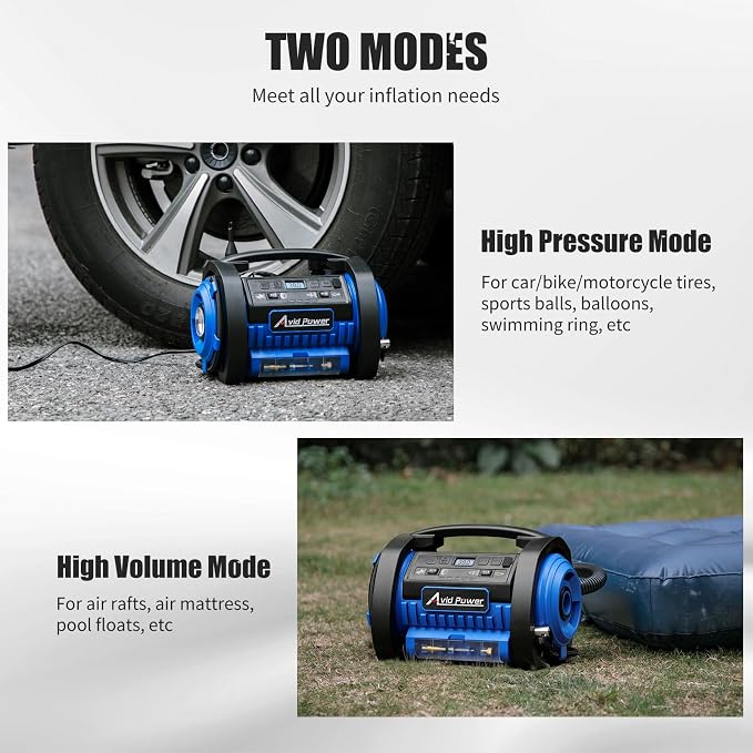 Tire Inflator Portable Air Compressor, 12V DC 110V AC Car Tire Pump, Air Mattress Pump with Inflation and Deflation Modes, Dual Powerful Motors, Digital Pressure Gauge