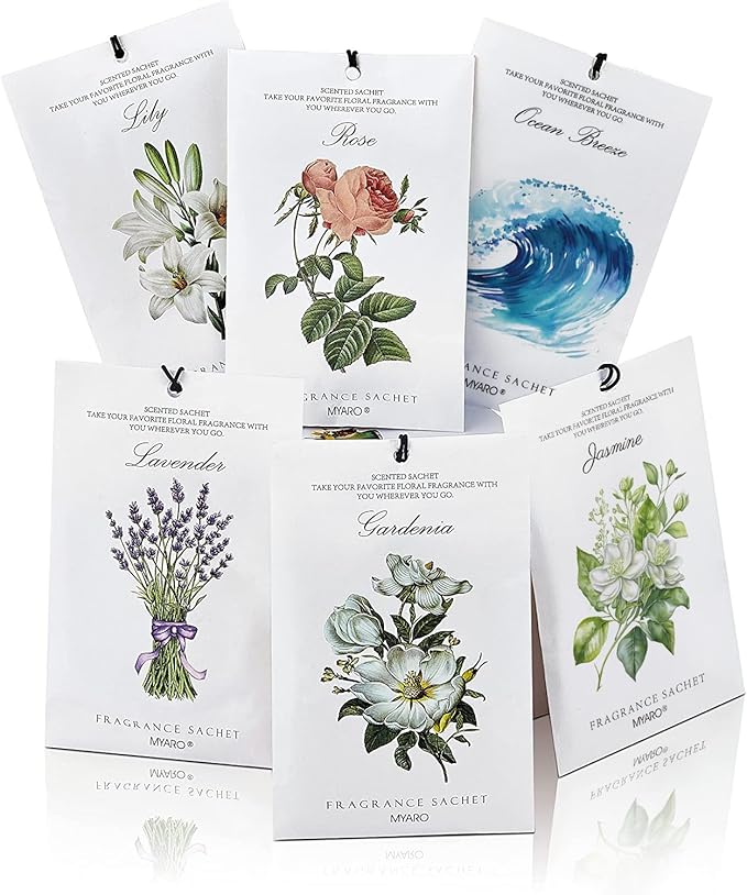 12 Pack Assorted Floral Scented Sachets - Lavender, Rose, Jasmine, Ocean, Gardenia & Lily | Drawer, Closet & Car Air Freshener Bags | Multi-Scent Home Fragrance Gift Set