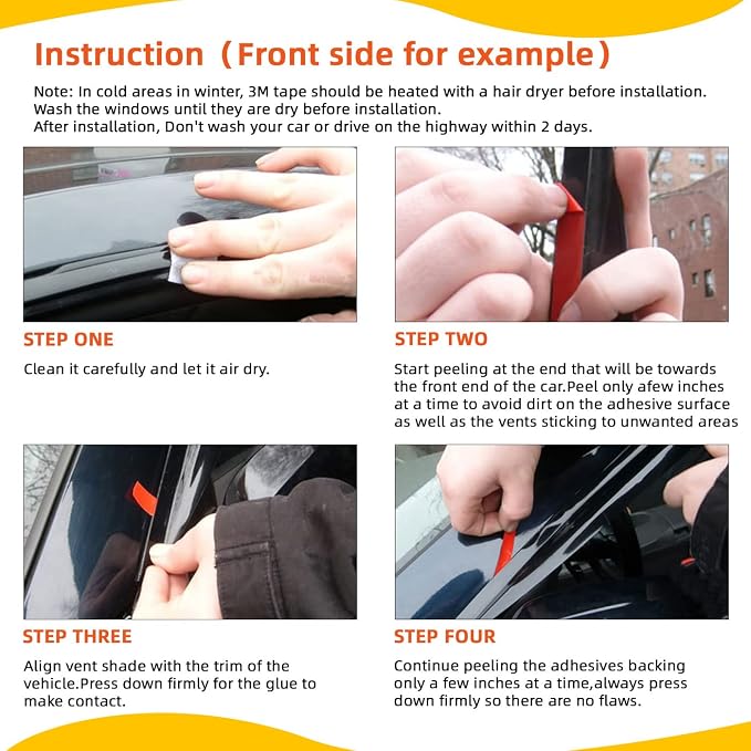 Rain Guards Compatible with 1999-2005 BMW E46 3-Series 4-Door Sedan 320 323 325 328 330 i xi Tape-On Side Window Visor Wind Deflector Vent Visors Car Accessories
