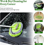 Car Wash Brush with Long Handle - 62" Car Wash Kit with Chenille Microfiber Cleaning Brush, Car Washing Mop with 3 Replacement Mitts, Scratch-Free Scrub Washer Wand for Vehicles, RV, Truck Green
