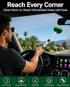 25.5" Extra-Long Reach – Super Absorbent Coral Velvet Windshield Cleaner Tool, Streak-Free Windshield Cleaning Tool Kit with 5 Pads, 2 Spray Bottles & Storage Bag for Auto Glass & Home Windows, Green