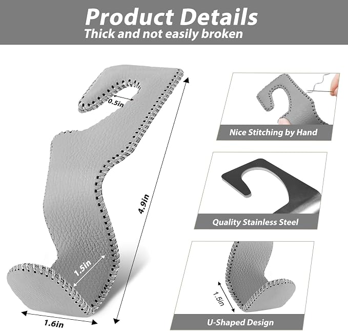 Car Purse Hook, Headrest Hooks for Car Bag Hooks Seat Hooks Holder Car Accessories Interior, 2Pack Grey