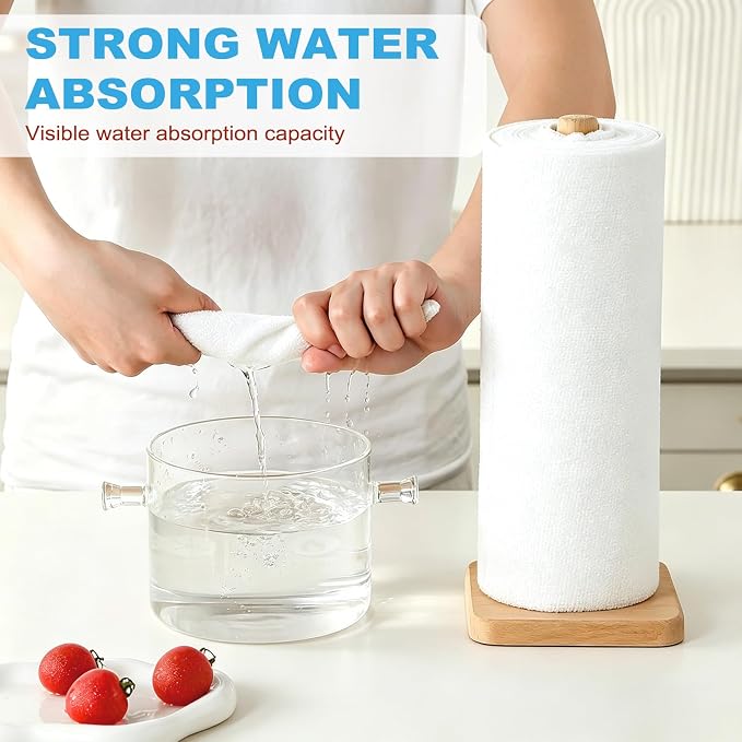 55 Pack Microfiber Cleaning Cloth Roll, Tear Away Reusable Towels, 11" X 9", Ultra Absorbent & Lint Free Microfiber Cloth for Cleaning Cars, Kitchen, Window, and Shop (White, 9”X11”-55PK)