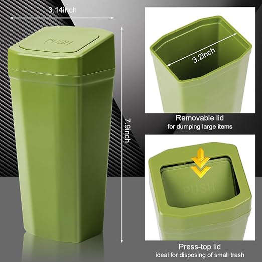 Car Trash Can with Lid - 2 Packs Mini Car Garbage Can Bin for Cup Holder - Green Small Leakproof Vehicle Trash Bin for Back Seat, Cute Automotive Accessories Organizers and Storage for Door SUV Truck