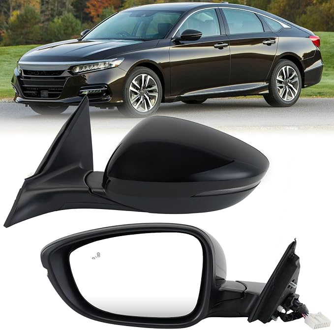 Left Driver Side Mirror Compatible with 2018-2022 Honda Accord Power Glass | Heated | with Blind Spot |with Turn Signal | Manual Folding Repalces HO1320330 (8Pins-Black)