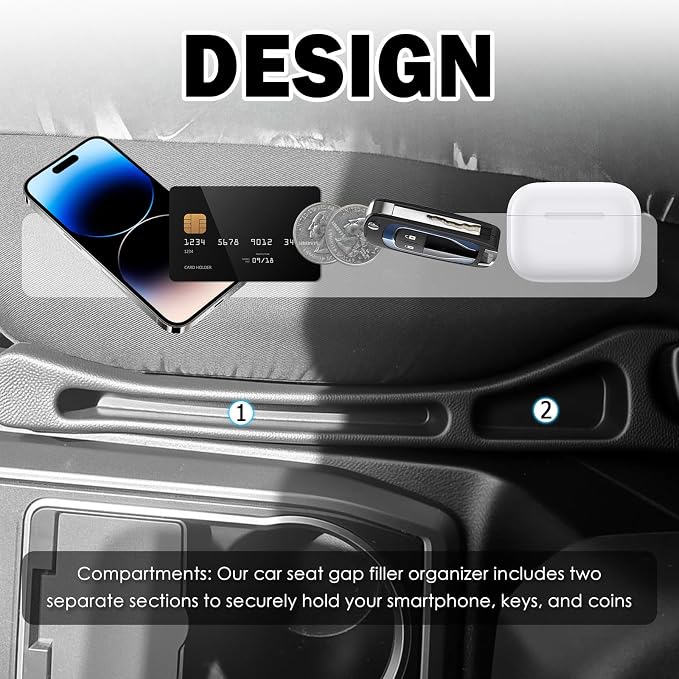 2 Pack Bendable Car Seat Gap Filler Organizer,No Drops Car Seat Gap Plug with Storage Slot Extra Space, Easy Install Universal Cars Gaps Seats Filler Cars Accessories