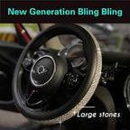 Large Size Bling Comfy Steering Wheel Cover with Jumbo Crystal Rhinestones, Anti-Slip Diamond Leather, 15.5-15.75 Inch (Silver)