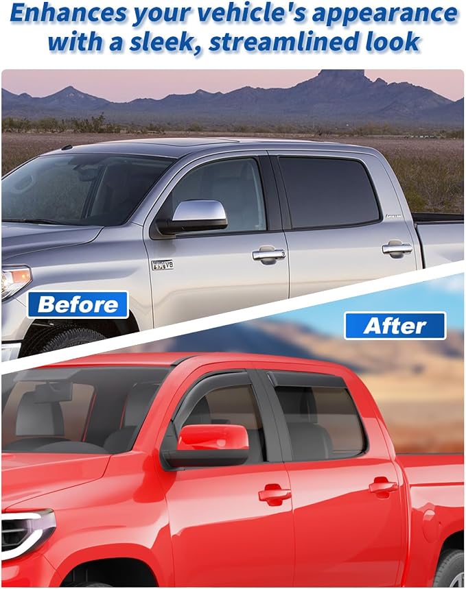 in-Channel Window Rain Guards Fit for Toyota Tundra CrewMax 2007-2021 Rain Guard Extra Durable Truck Window Deflectors Side Window Vent Visors Vent Shades Exterior Car Accessories-4pcs