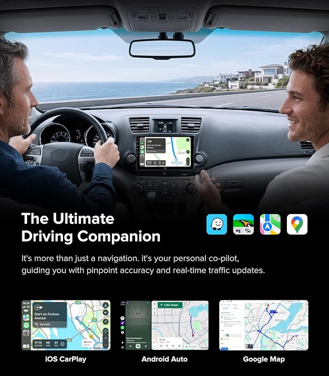 QLED Linux Car Stereo for Toyota Highlander 2008-2014 - Fast Boot Wireless CarPlay & Android Auto Radio, AHD 1080P Backup Camera, Bluetooth, SWC, AM/FM, Dash Kit Replacement