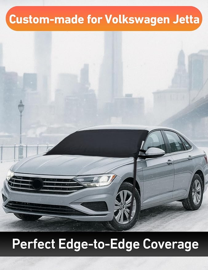 Car Snow Cover Compatible for Volkswagen Jetta | Windshield Cover for Ice and Snow with S-Hook Straps | Heavy-Duty 600D Oxford Winter Car Cover, Waterproof & Anti-Slip