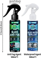 Water Repellent & Anti-Fog Spray | Quick Interior & Exterior Car Glass Bundle for Long-Lasting Clear Vision | Hydrophobic Coating for Windshield Windows Mirrors Glasses Helmets & Swim Masks