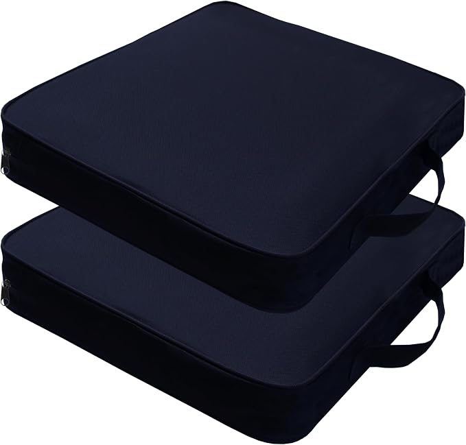 2 Pack Black Stadium Seat Cushions for Bleachers, Extra Thick 2.4" Waterproof 600D Oxford Cushion with Handle & Zipper, Portable Indoor Outdoor for Sports Events, Office Chairs, Beaches