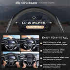 Coverado Car Steering Wheel Cover, Nappa Leather Black & Gray Steering Wheel Covers, Universal 14-15 inch, Anti-Slip, Breathable Steering Wheel Protector for Women Men