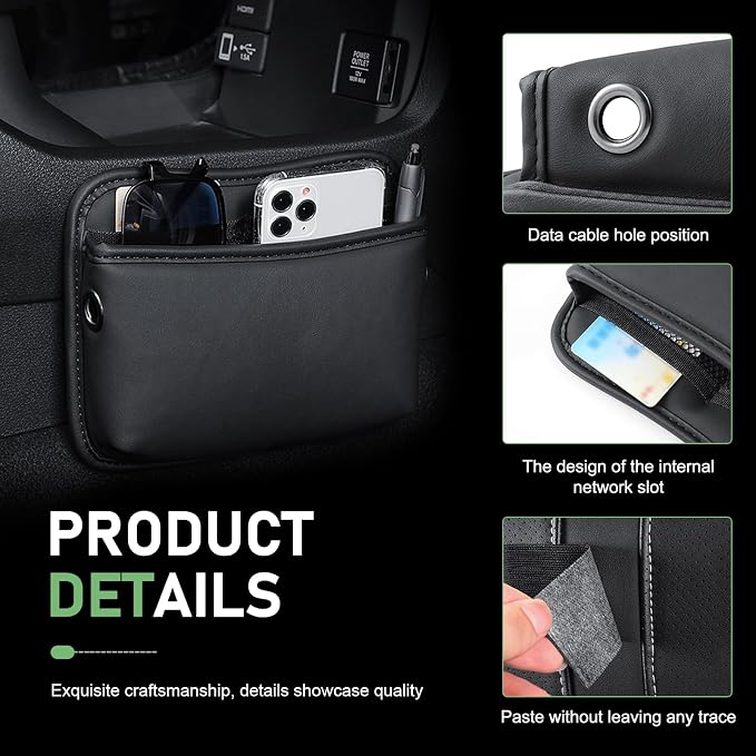 2 PCS Car Seat Side Storage Pocket, PU Leather Multifunctional Car Interior Organizer Bag for Phone Keys Sunglasses Wallet Holder, Universal for Cars Seat Door Console (Black)