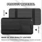 Car Sun Visor Storage Bag, Soft Leather Surface Organizer, Scratch-Resistant Auto Sunshade Organizer Bag, Can Store ID Card, Eyeglasses, Pen, Driving License etc (Black)