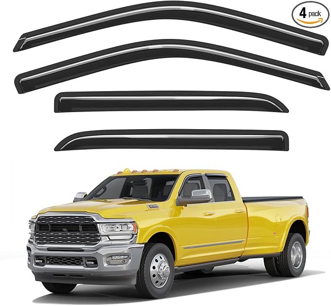 Extra-Thick Window Rain Guards Fit for Dodge Ram 1500 2009-2024 Ram 2500 & 3500 2010-2025 Tape-on Window Deflectors Rain Guards Vent Visors Truck Vent Shades