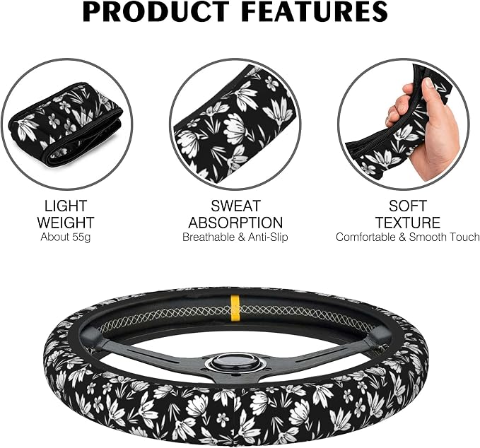 Christmas Candy Cane Car Steering Wheel Cover, Non-Slip Absorbing Sweat Car Wheel Cover Accessories for Men Women,Universal 15" Fit Auto SUV Vans Trucks