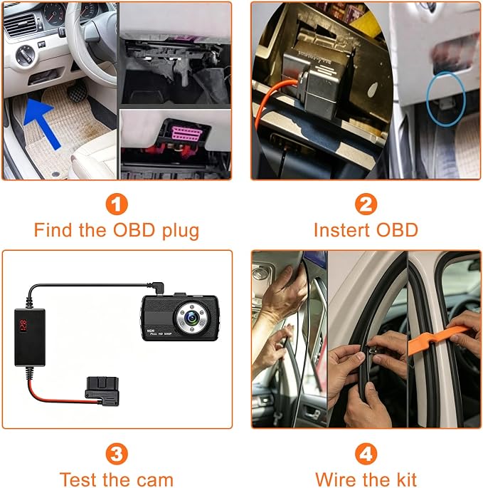 Dash Cam OBD Hardwire Kit Power Cable Type USB C Port | 10.5FT 12V-24V To 5V,for Dash Camera Three-Level Low Voltage Protection for Car Drivers Vehicle Dash Cam Power Cable - Black