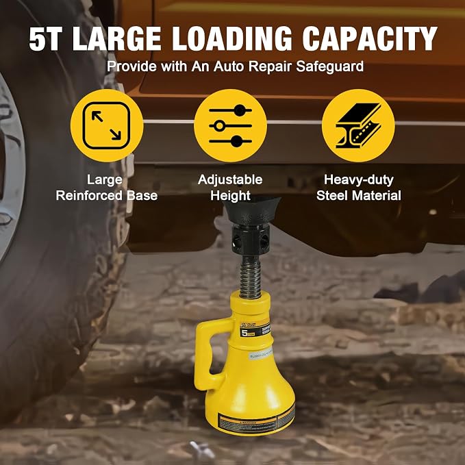 5 Ton Professional Car Support Screw Jack for House Construction Bridge Stabilization, Yellow (10,000 LBs)