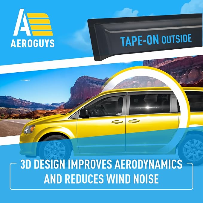 Extra Durable Window Deflectors Tape-On Window Visors Rain Guards Fit for Dodge Grand Caravan 2008-2020, Sun Visors, Wind Vent for Shades, Exterior Car Accessories - 4 pcs. AG0895
