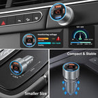 4-Port 65W Fast Car Charger USB C for iPhone 17/16/15/14 Pro Max, 2 Pack Dual 12V USB-A&C Car Charger with Voltage Meter Cigarette Lighter Adapter for Galaxy A17/A16/S25/S24+6FT Type-C Cable