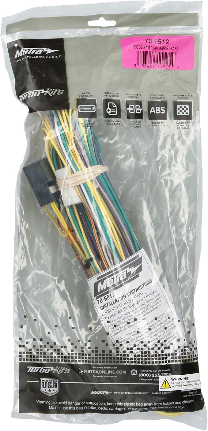 Metra 70-6512 Amp Bypass Harness for 2002-2004 Dodge Ram 1500 2003-2004 2500 2003-2004 3500