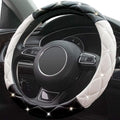 Black White Steering Wheel Cover, Anti-Slip Steering Wheel Protector with Crystal Rhinestones, Car Steering Wheel Cover for Women and Girl Fit 14.5-15 inch
