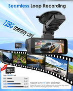 4K+4K Dash Cam Front and Rear, Free 128GB Card Included, 5.8GHz WiFi-20MB/s Fast Download, Dash Camera for Cars with Accurate GPS, G-Sensor, WDR Night Vision, 3.39" IPS Screen, 24H Parking Mode