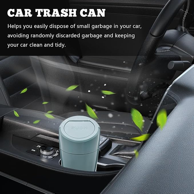 Car Trash Can Bin with Lid, Mini Vehicle Cup Holder Organizer Leakproof Garbage Bin, Waterproof Cup Type Trash Can Multi-Function Storage Container for RV Home Office (Black Green)
