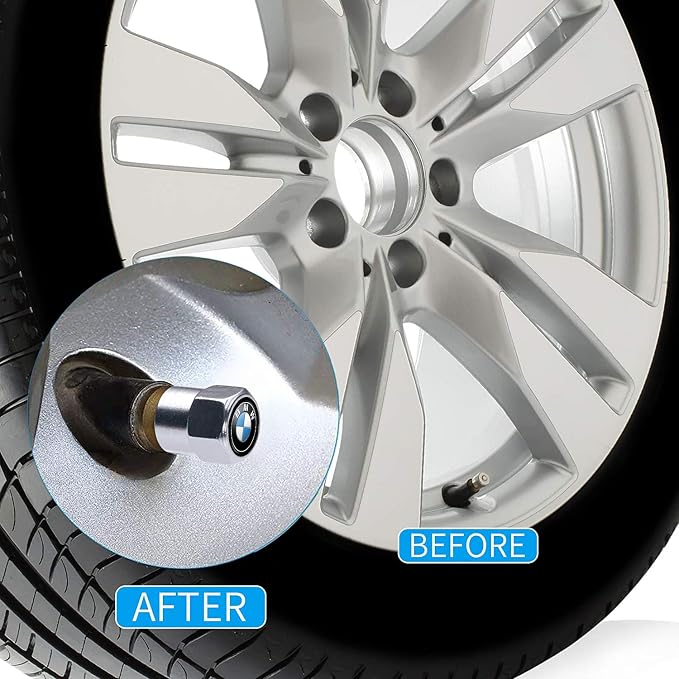 Aluminum Alloy Car Tire Valve Stem Caps Compatible with BMW 1 3 5 6 Series X1 X3 X7 X5 X6 Z4 7 M Anti-Corrosion Dustproof Car Wheel Tyre Air Valve Stem Men and Women Gift Car Accessories (Silvery)