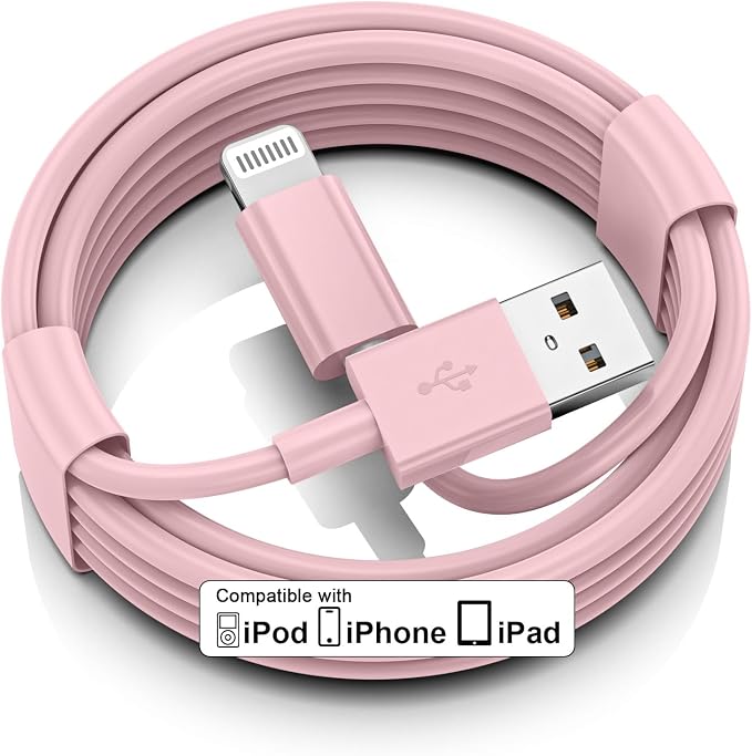 Car iPhone Carplay Cable, Car Charger Cord, USB A to Lightning Cable Fast Charging & Data Transfer for iPhone 14/13/12/11 Pro Max XR XS X 8 7 6 Plus SE Tangle-Free,3ft Pink