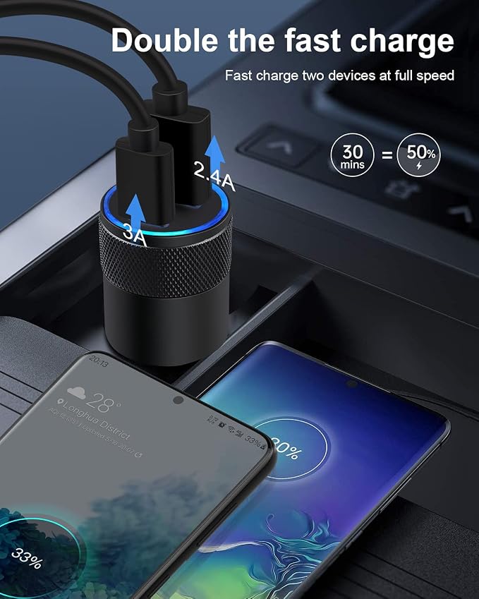 30W PD USB C Car Charger, USB Type C Fast Power Charging Block Dual Port USB A & USBC Plug Cargador Carro Lighter Adapter for iPhone, iPad, Samsung Galaxy, LG, Google Pixel, Moto, USB-C Port