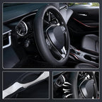 Steering Wheel Cover for 14.5-15 inch Wheels, Breathable PU Leather with Perforated Sides, Anti-Slip Grip, Universal Fit for Cars & SUVs, Black