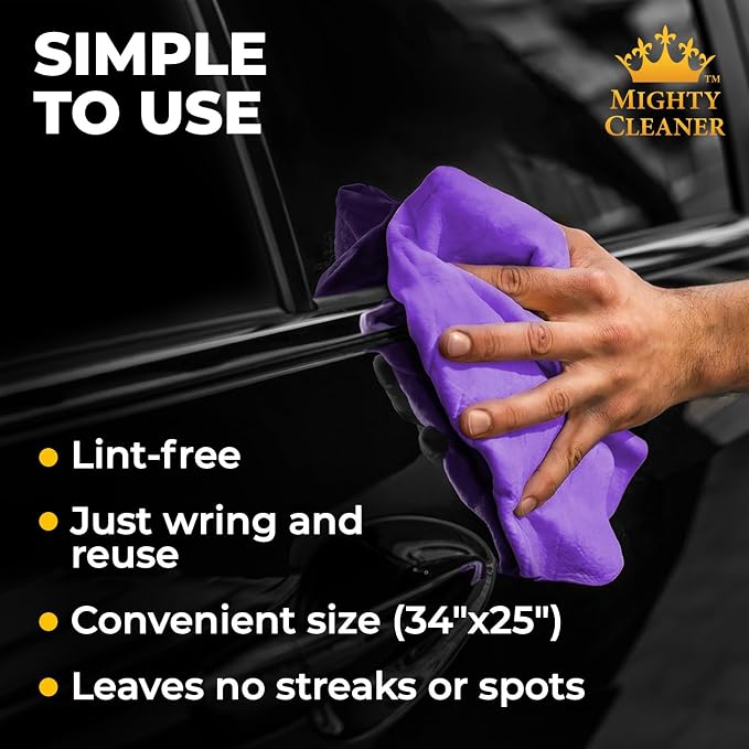 Premium XL Shammy Towel for Car - 34”x25” - Super Absorbent Chamois Cloth - Spots & Scratch-Free - Reusable Car Drying Towel