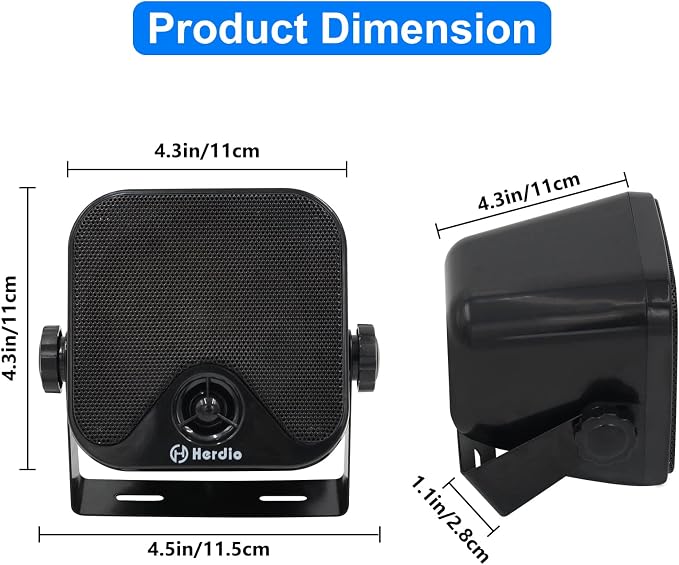 4 Inches Heavy Duty Waterproof Boat Marine Bluetooth Speakers Surface Mounted for Camper Skid Steer ATV UTV RZR Golf Cart Tractor