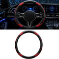 Car Steering Wheel Cover, 15 inch Carbon Fiber Microfiber Anti-Slip Breathable PU Leather Elastic Steering Wheel Protector, Car Interior Accessories for Most Cars (Wine Red)