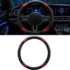 Car Steering Wheel Cover, 15 inch Carbon Fiber Microfiber Anti-Slip Breathable PU Leather Elastic Steering Wheel Protector, Car Interior Accessories for Most Cars (Wine Red)