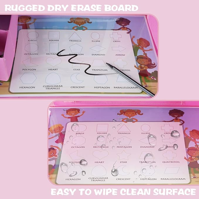 Kids Travel Tray for Toddler Car Seat, Road Trip Activities for Kids with iPad Holder Stand & Dry Erase Board, Road Trip Essentials Accessories Lap Tray as Travel Gifts for Kid, Pink
