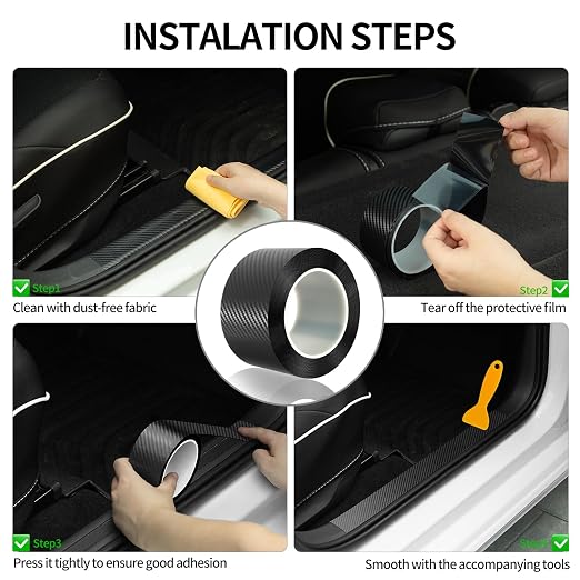 Carbon Fiber Wrap Tape for Car Door Sill Protector, Waterproof Scratch-Resistant Matte Black Vinyl Film, 2in x 33 ft for Cars, SUVs & Trucks