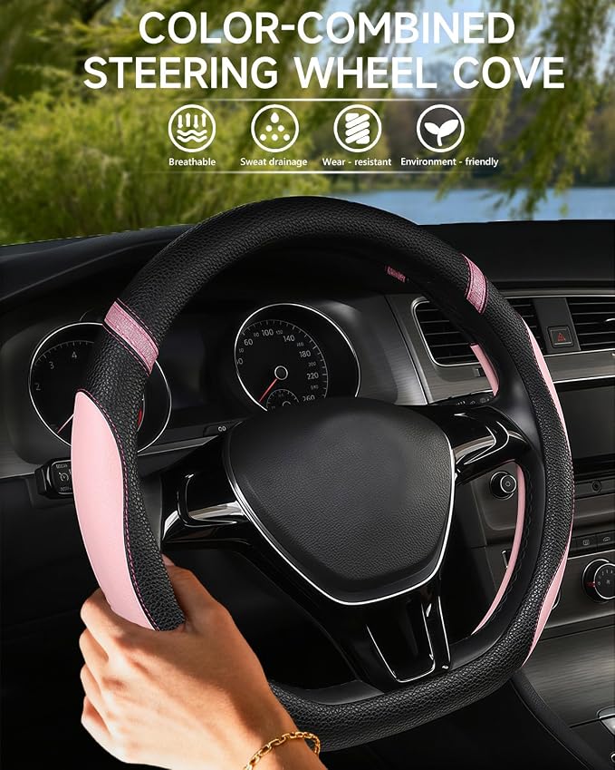 D-Shaped Flat Bottom Steering Wheel Cover for Women Girl - Stylish Car Accessory Non-Slip Car Interior Accessories (Pink)