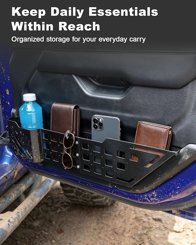 Metal Front Door Pocket Storage Compatible with Jeep Wrangler JL JLU 4XE 2018-2026 Gladiator JT 2020-2026, Side Doors Insert Panels Replaced Pockets Organizer Accessories - 2PCS