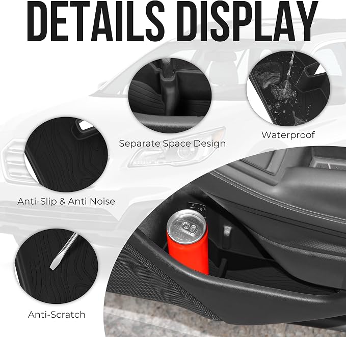 Car Door Storage Box for 2019-2024 Subaru Forester Accessories, Front & Rear Door Side Pocket Organizer with Car Cup Holder Insert, Non-Slip Waterproof Door Slot Protective Pad, 4 Pack