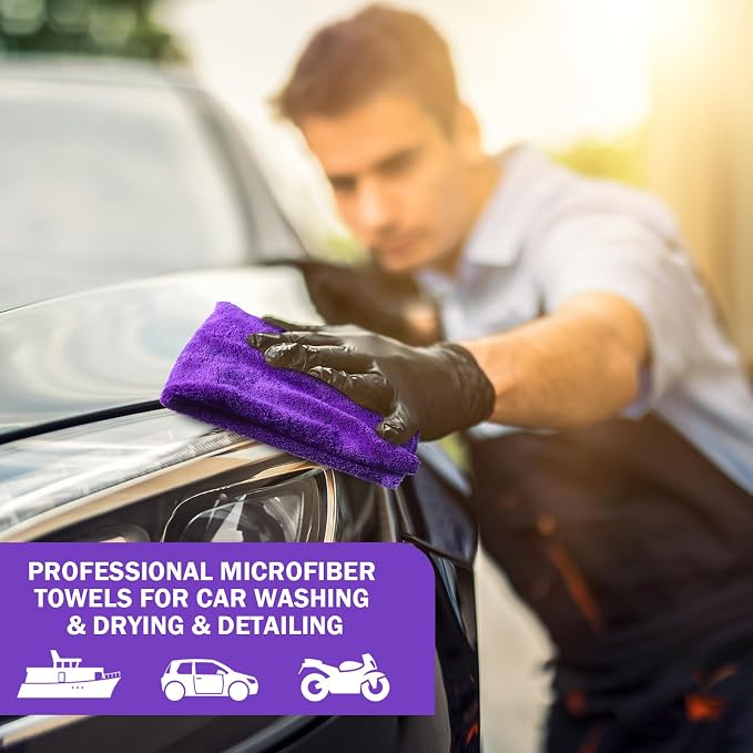 15 Pcs 15 Pcs Car Microfiber Towels Buffing Drying Wash Cleaning Cloths Plush Large Towels Thick Care Polishing Detailing Waxing Scratch Proof Towel, 15.75 x 15.75 Inch (Purple)