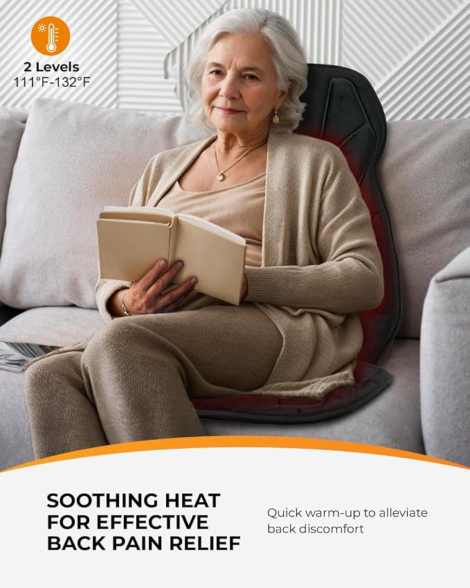 8 Motors Massage Seat Cushion, Upgraded 2X Larger Heating Back Massager with Heat, 5 Modes & Auto Off Back Massage Chair Pad for Home Office Use, for Women Men Dad Mom