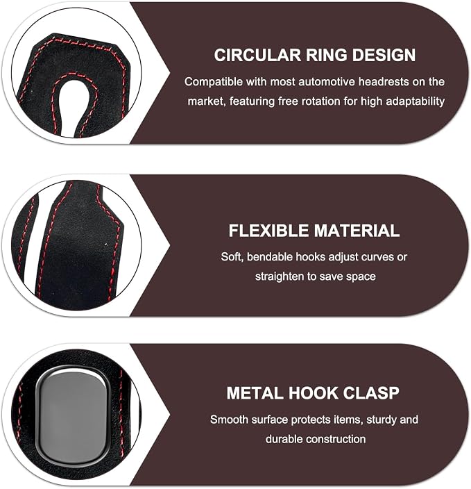 2 PCS Car Purse Hook, Multi Functional Vehicle Seat Back Storage Hooks Interior Accessories, Creative Metal Headrest Hanger Auto Seat Organization for Purses Phones Bags (Black)
