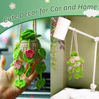 Crochet Hanging Plant for Car,Car Decorations Interior,Plant Strawberry Aesthetic Car Accessories for Women Interior Cute,Car Ornaments Charms for Rear View Mirror, Home decor