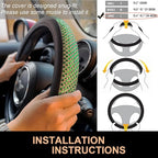 Large Size Bling Comfy Steering Wheel Cover with Jumbo Crystal Rhinestones, Anti-Slip Diamond Leather, 15.5-15.75 Inch (Vivid Green)