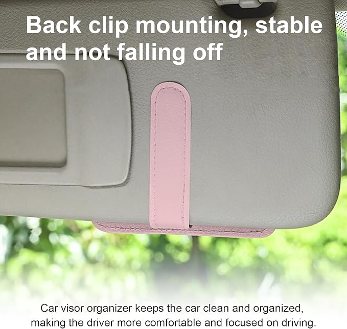 Car Sun Visor Organizer, Small Auto Visor Organizer and Storage, Registration and Document Holder, Vehicle Accessories for Sunglasses, Document, Card, Pen, Driver License (Pink)