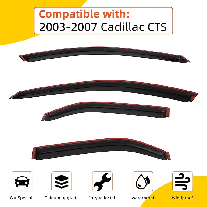 Rain Guards Compatible with 2003-2007 Cadillac CTS Tape-On Side Window Visor Wind Deflector Vent Visors Car Accessories 4pcs